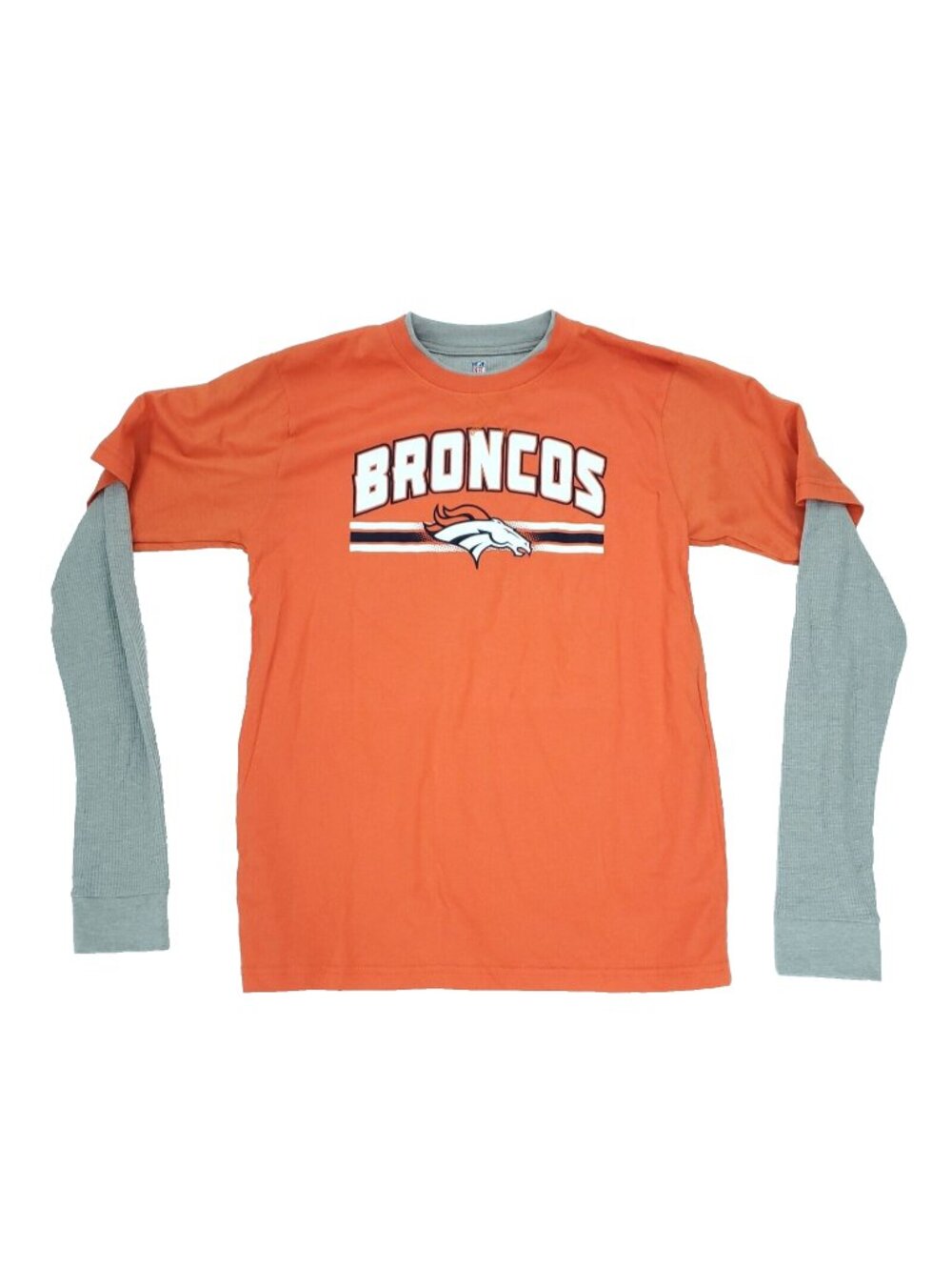NFL Denver Broncos Shirt Boys XL 18 Orange Gray Built in Thermal Long Sleeves